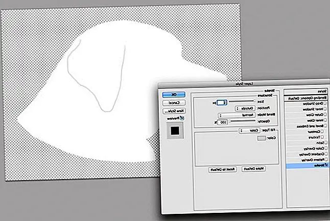 O.K! Ultimul pas este sa creezi un accident vascular cerebral usor in jurul pooch-ului tau, astfel incat sa stii unde sa-ti tai odata ce este tiparit. Cu stratul selectat, mergeți la Layer> Layer Style> Stroke.